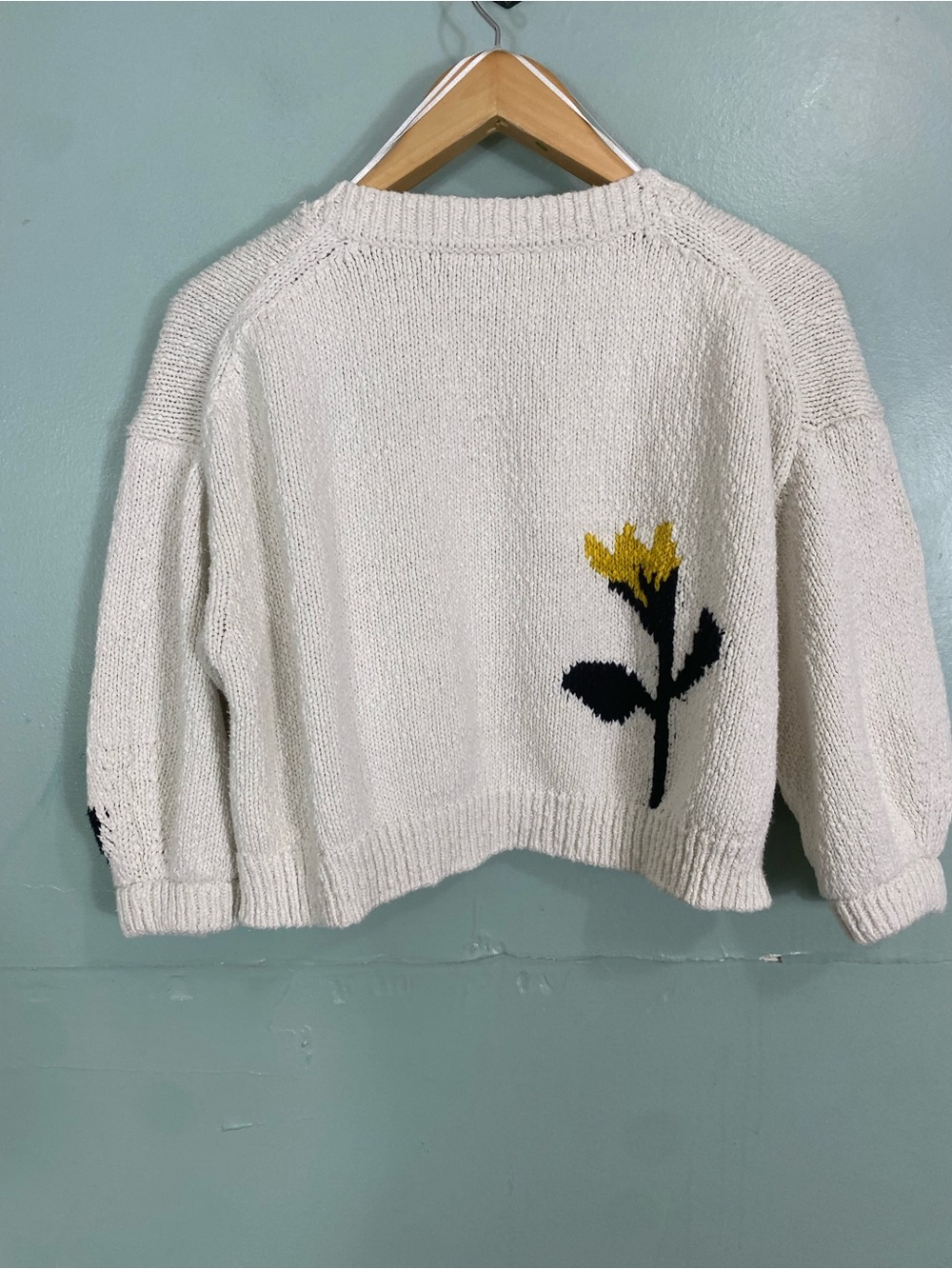Anthropologie Maeve Elbow Sleeve Cardgan Sweater Floral Ivory Yellow Small - Picture 3 of 6